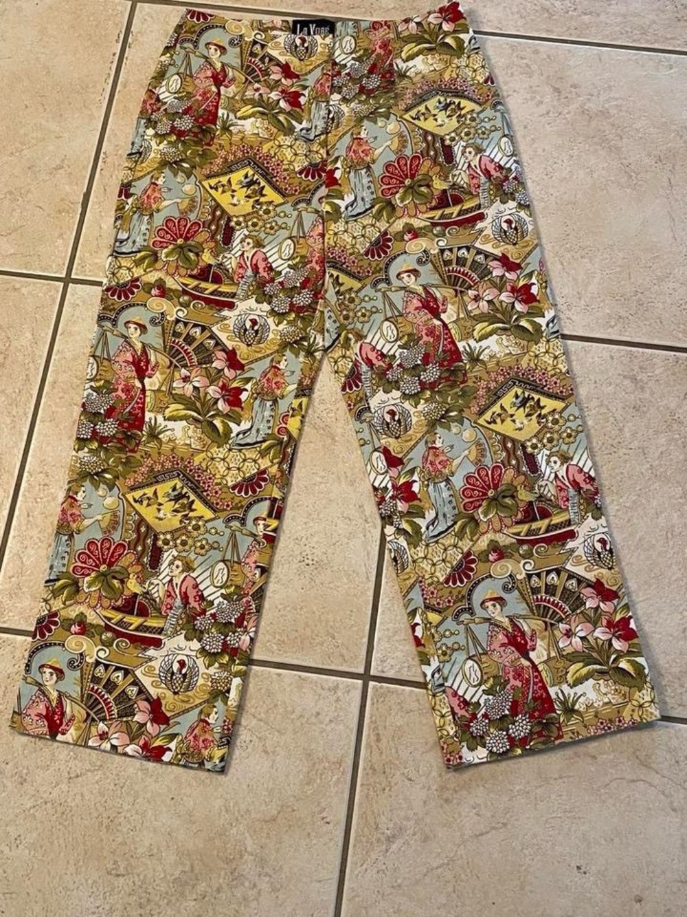 Ankle Crop Printed Cotton Blend Pants - Multicolor
